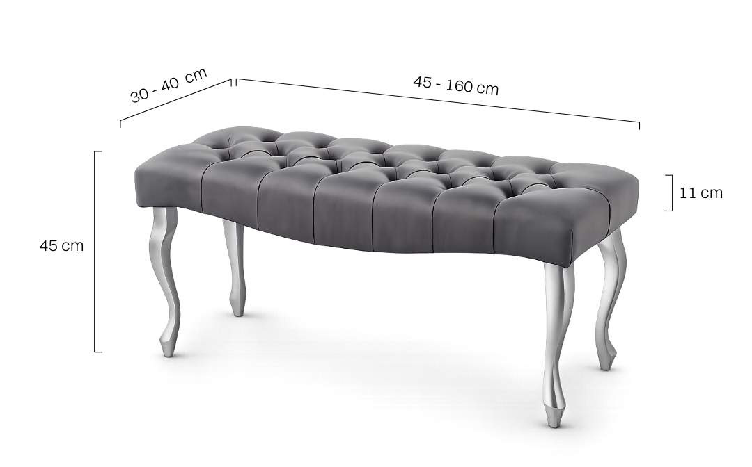 ławka z pikowanym siedziskiem i z białymi nogami