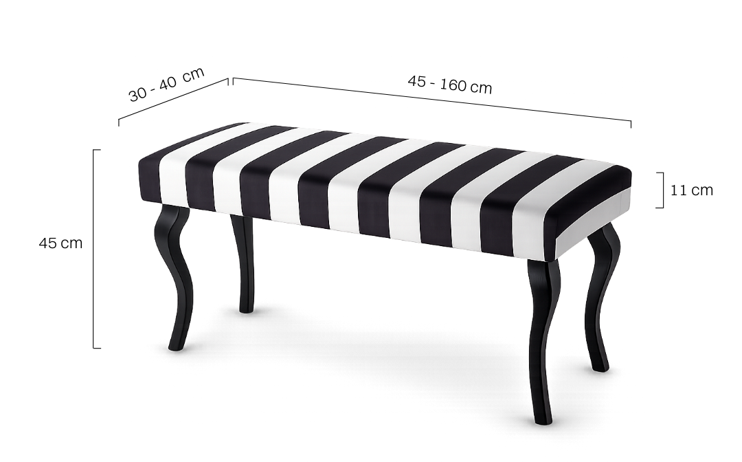 Ławka w czarno białe paski z czarnymi nogami