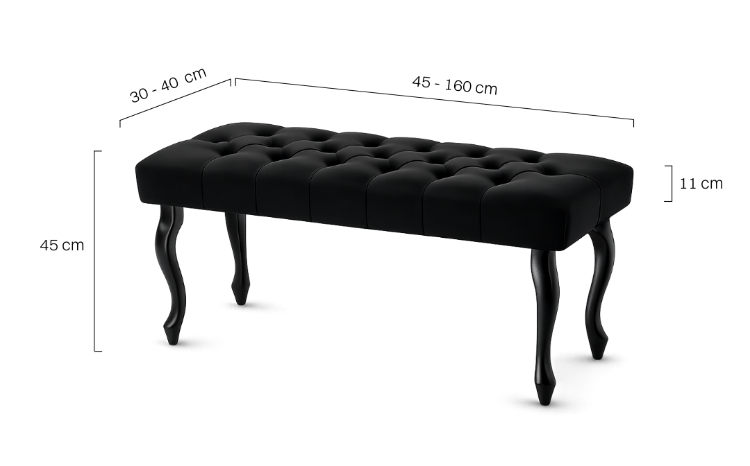 Pikowana ławka chesterfield w kolorze czarnym do przedpokoju