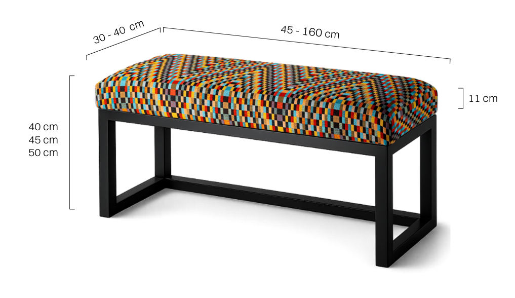 Tapicerowana ławka industrialna na metalowej podstawie