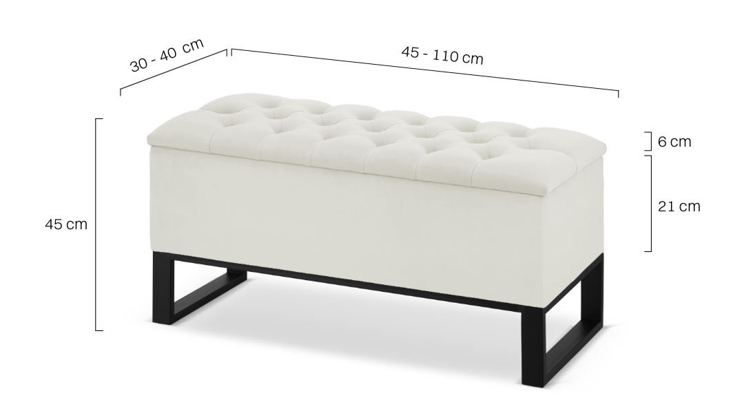 Gesteppter Hocker mit Stauraum im cremefarbenen Industriestil