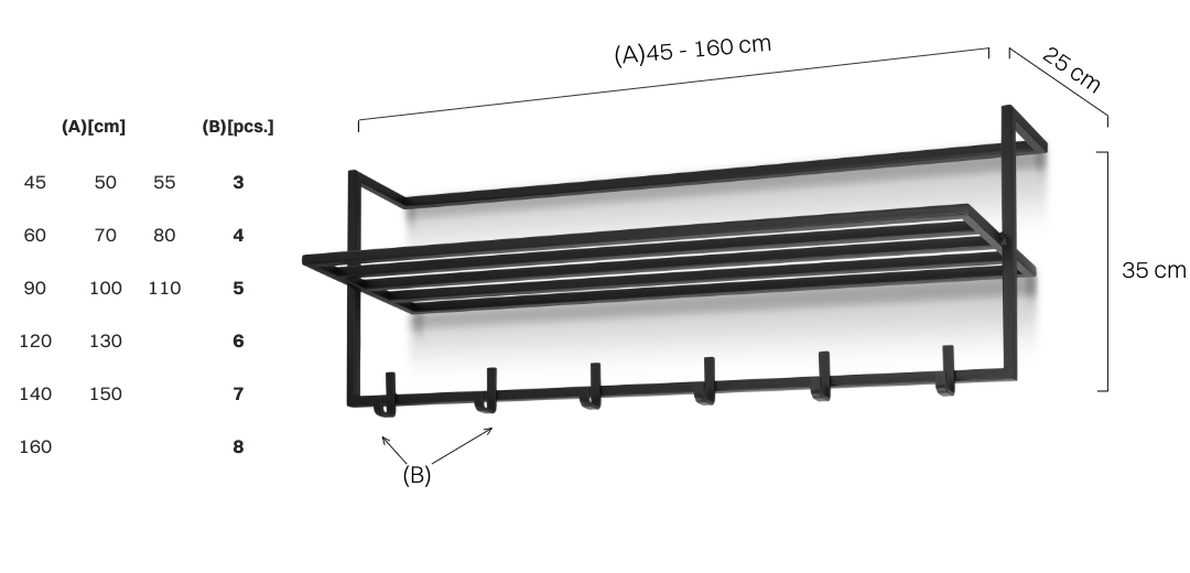 Czarny wieszak z półką, ścienny