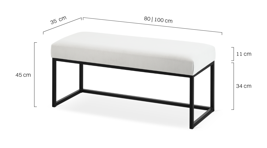 kremowa ławka do przedpokoju na metalowym stelażu